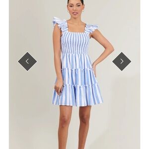 Sugarlips Blue and White Smocked A-Line Mini Dress